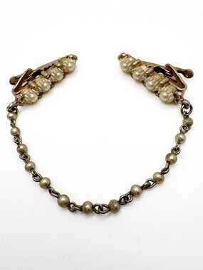 Vintage Faux Pearl Sweater Guard Gold Tone Cardigan Clips